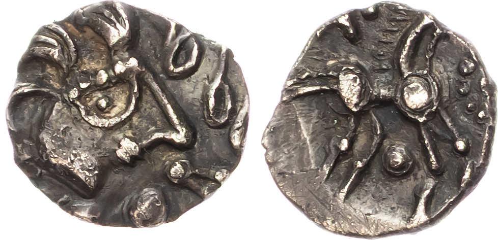 Trinovantes, Uninscribed Issues (c. 45-40 BC), Silver Unit, 'Thatcher's Sister' type, 1.20g.