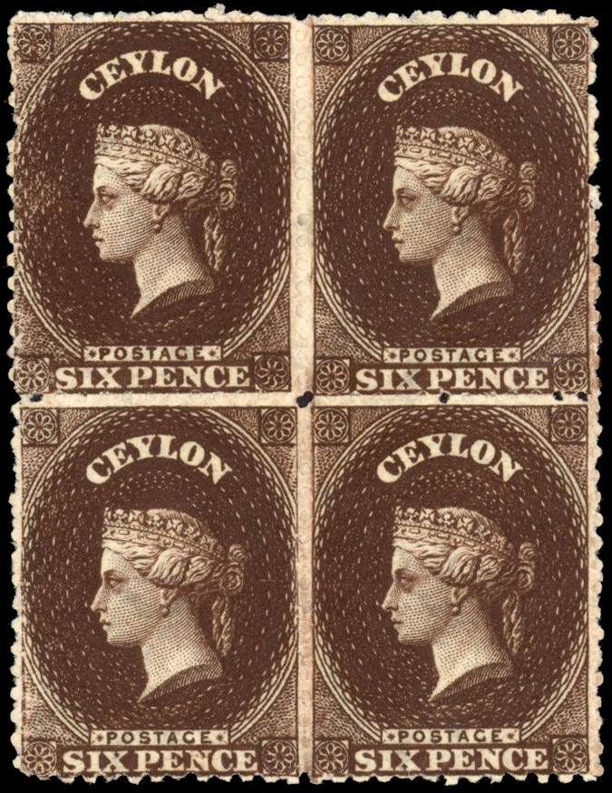 Ceylon SG 67 1867-70 6d deep brown mint