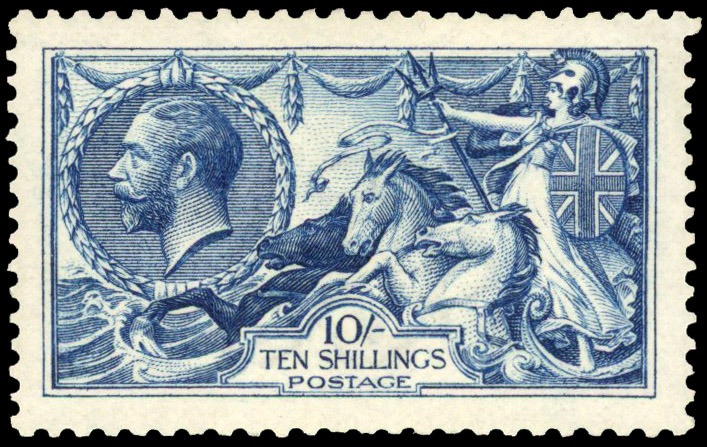 1915 DLR 10s deep (intense) bright blue SG 411, Spec. N70(5)