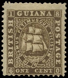 BR GUIANA SG 41 1862-65 1c brown thin paper P12 pog