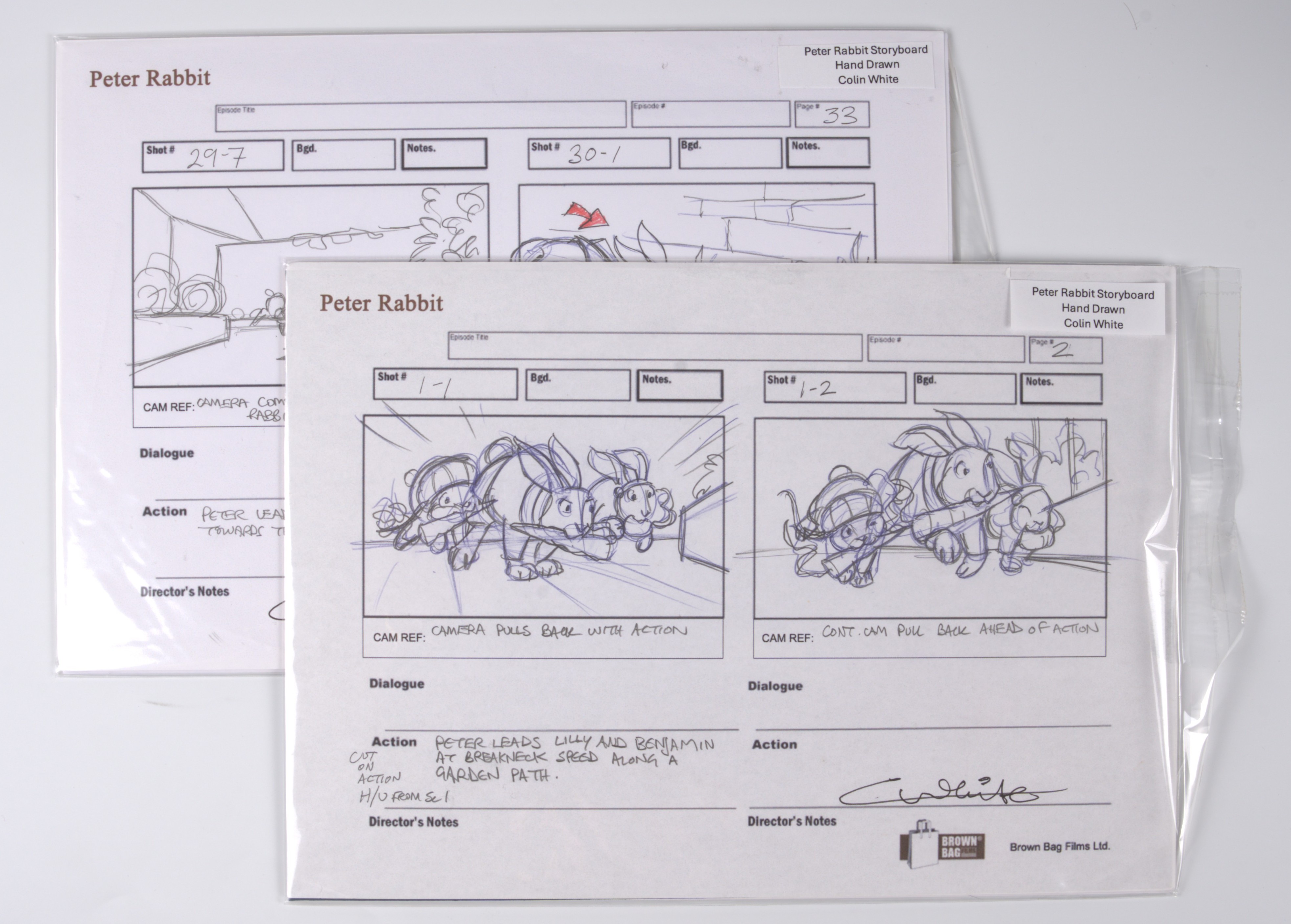 Colin White Two Hand Drawn Storyboards From Peter Rabbit Animated TV Show (Silvergate Media, 2014-2016)
