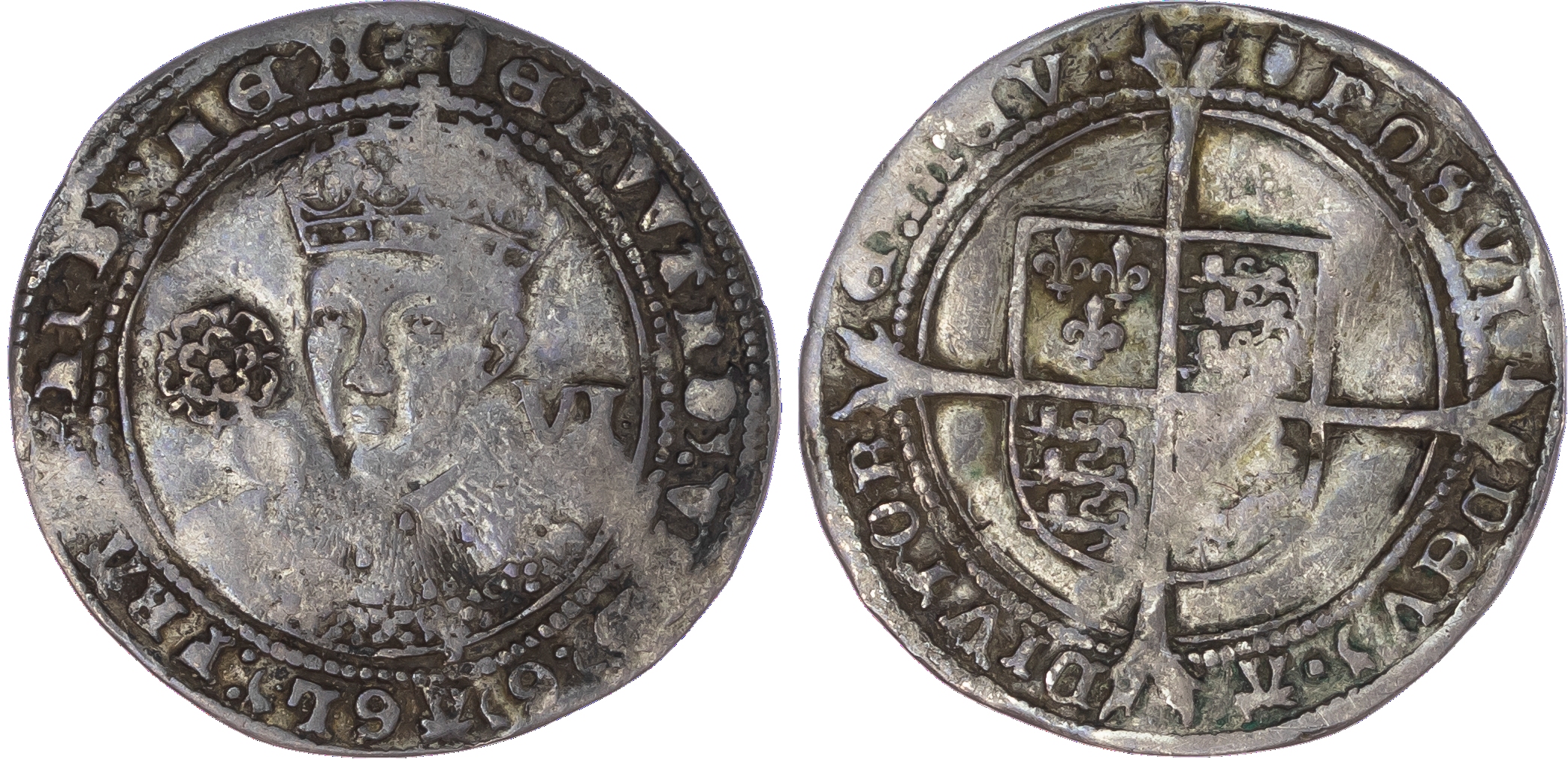 Edward VI (1547‑53), Sixpence, Third period [1551‑53], fine silver, mintmark tun both sides, wire inner circle within beaded