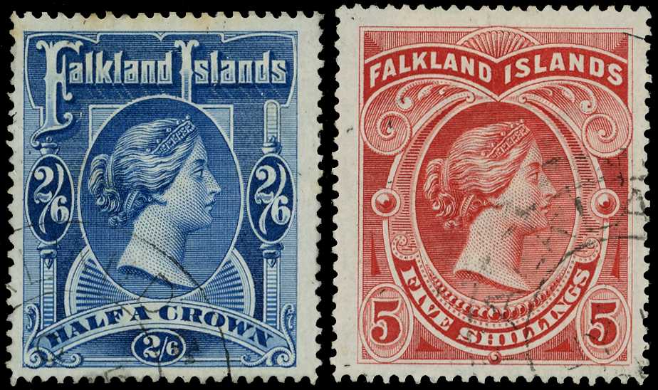 1898 2/6d deep blue and 5/- red, fine used...