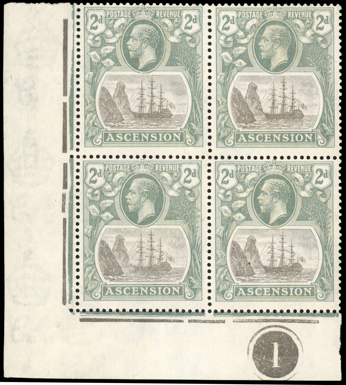 Ascension SG 13c Plate block mint