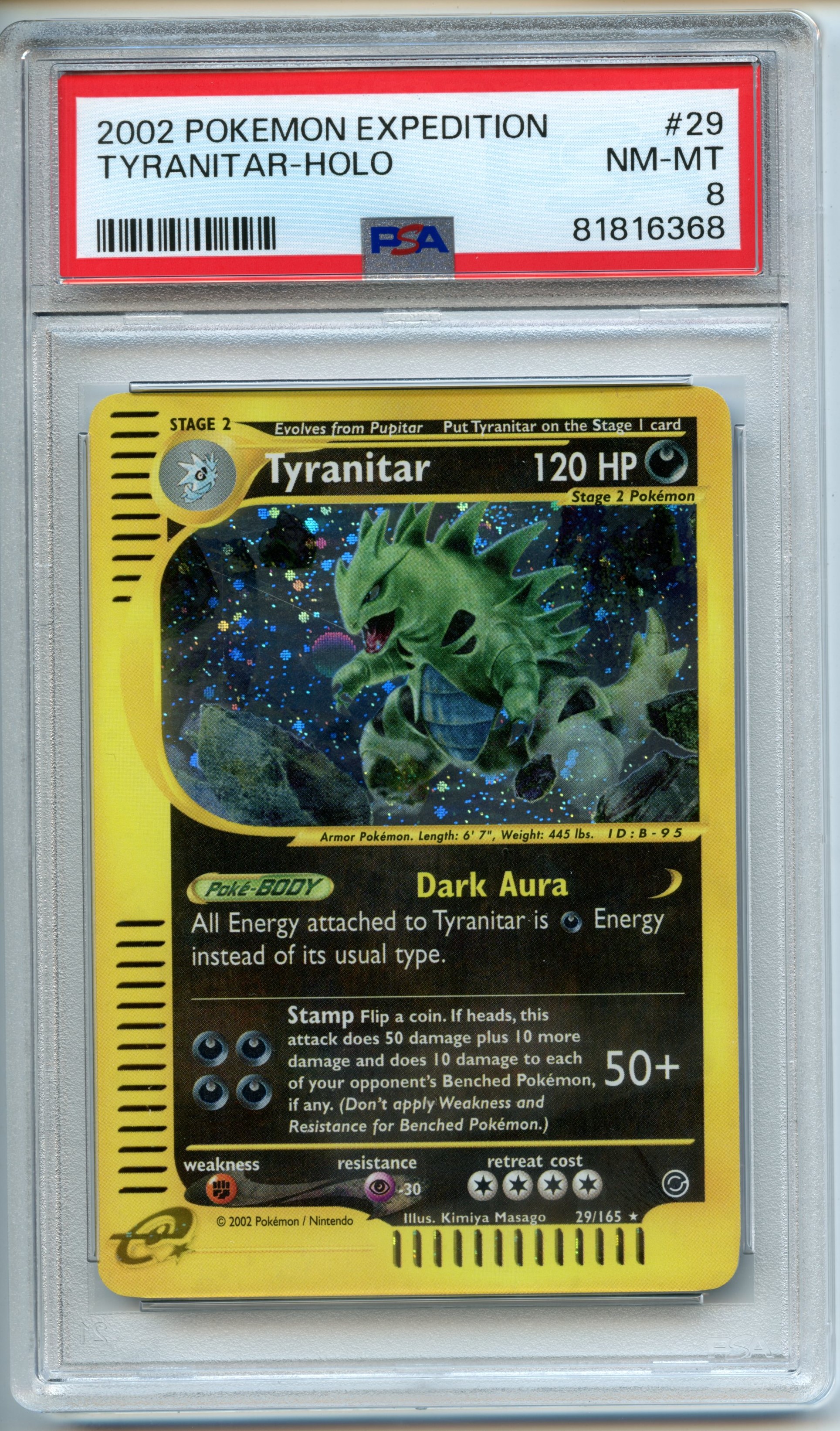 Pokemon TCG  - Tyranitar  HOLO - Expedition  - PSA 8