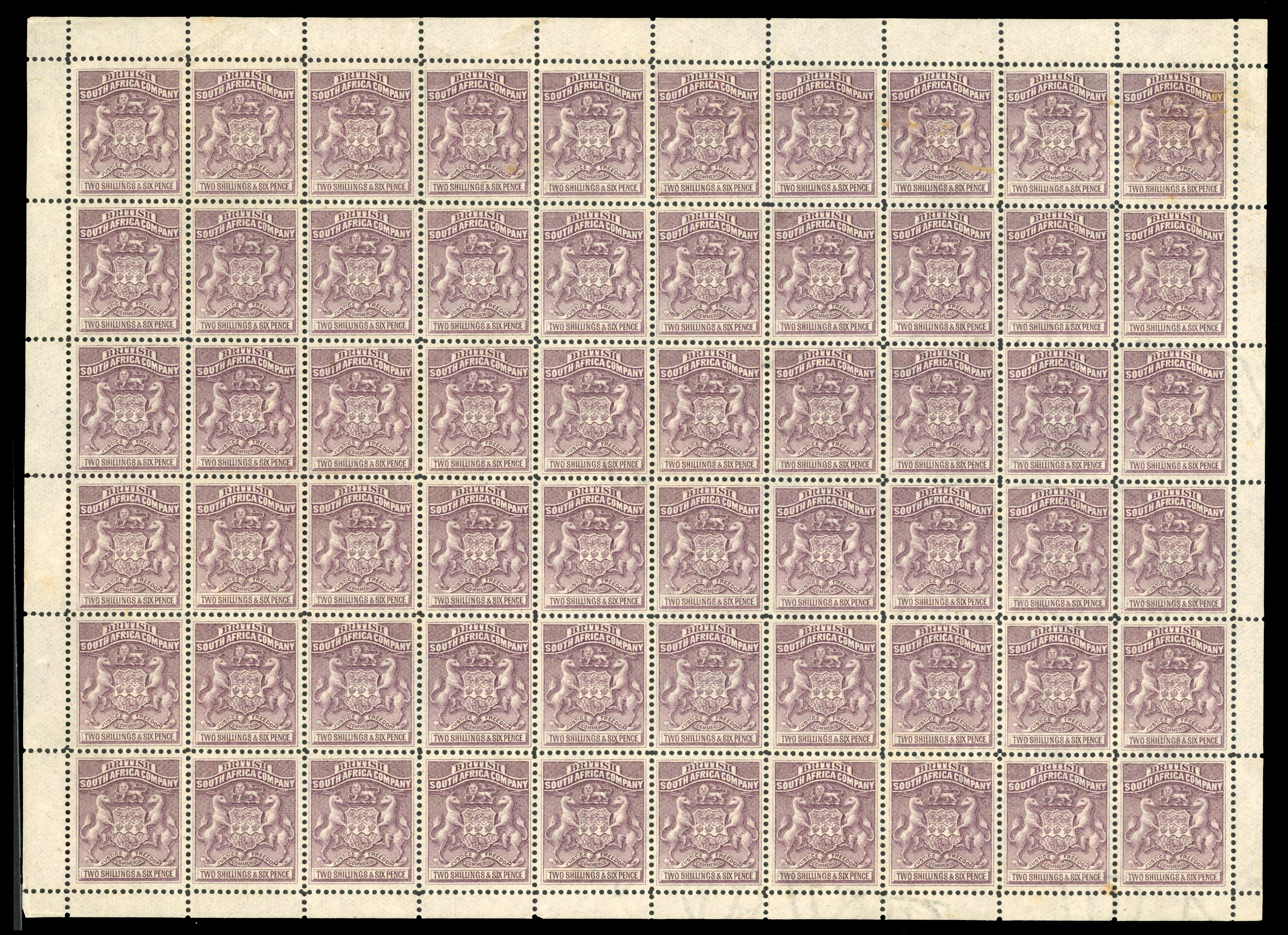 Rhodesia SG 6 1892 2s6d grey-purple sheet mint