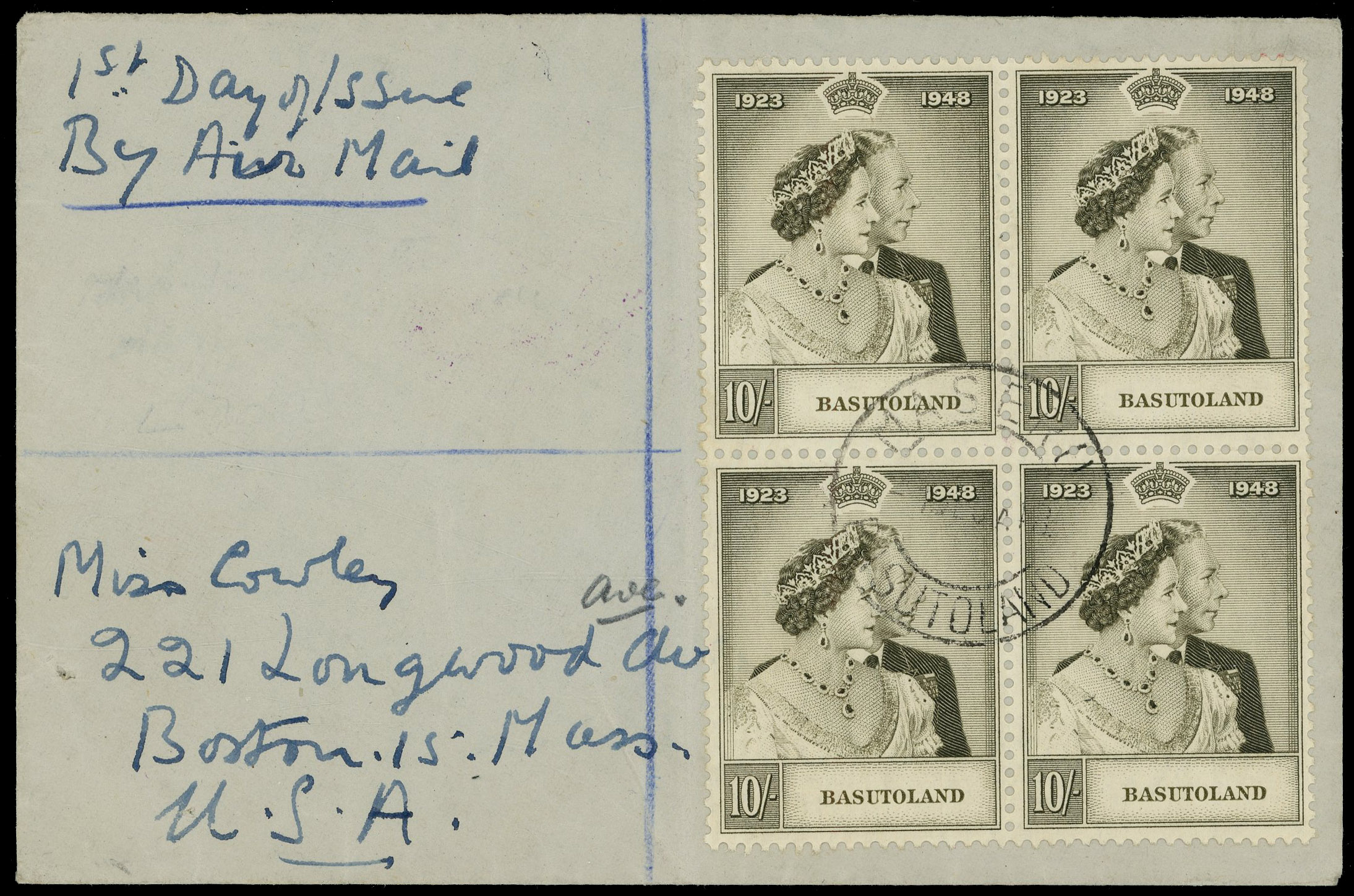 Basutoland SG 37 block on cover