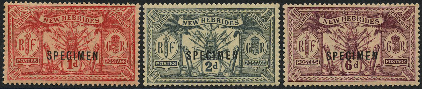 1921 1d scarlet to 6d purple, overprinted specimen (SG 36s/9s),...