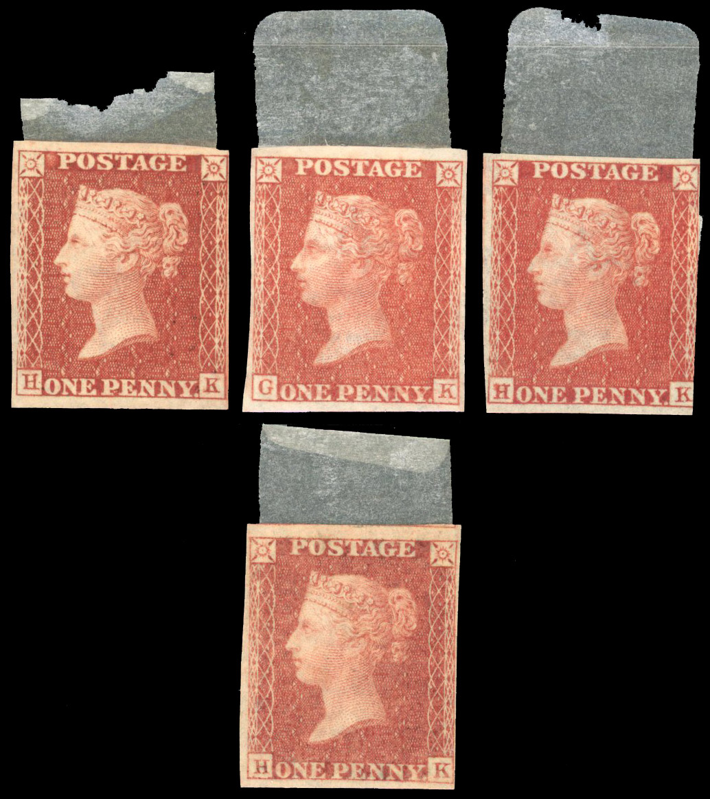 1856 1d red-brown group of unused imperforate imprimaturs