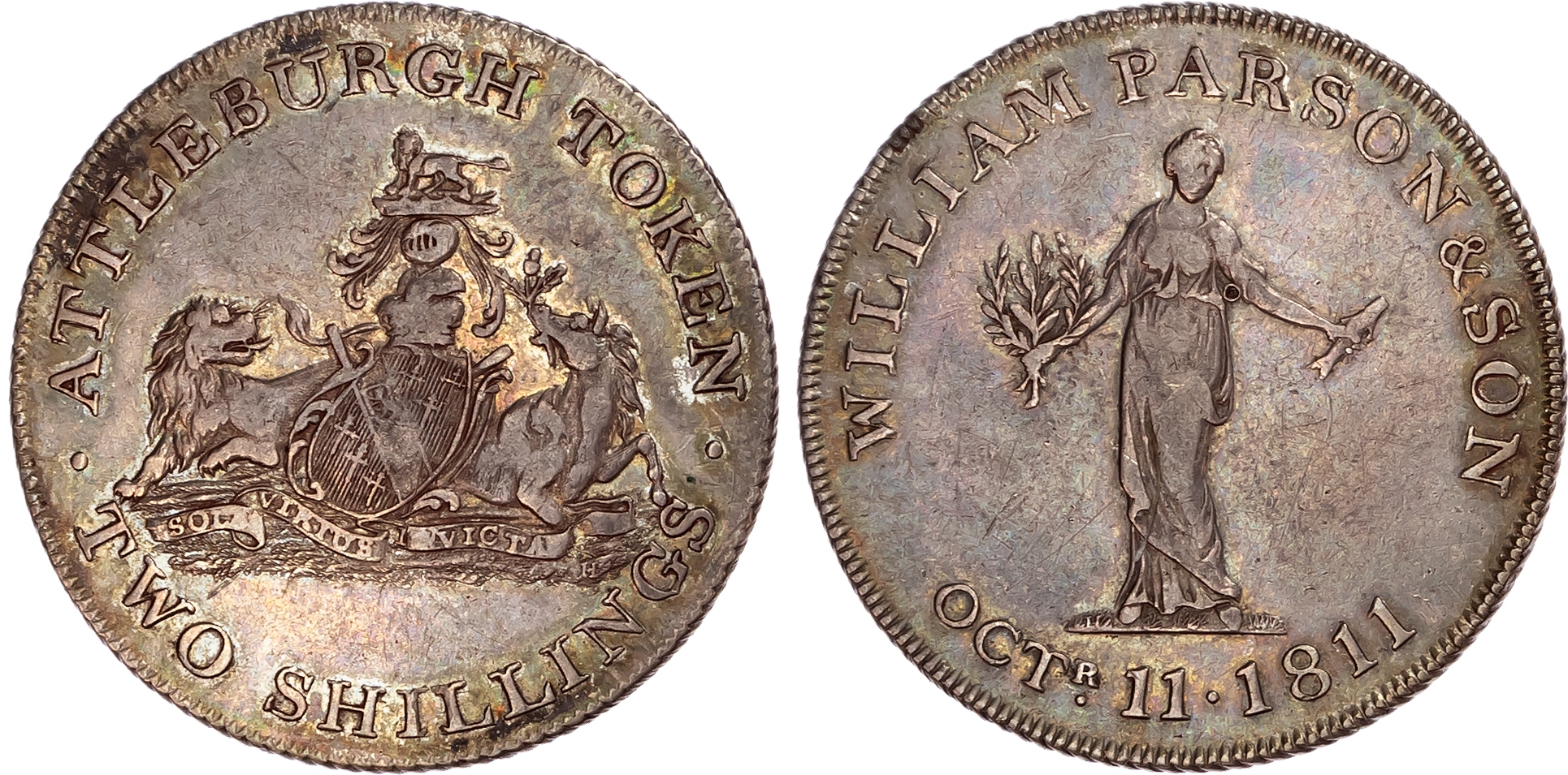 Norfolk, Attleborough. William Parson & Sons, silver two shillings, 1811. 