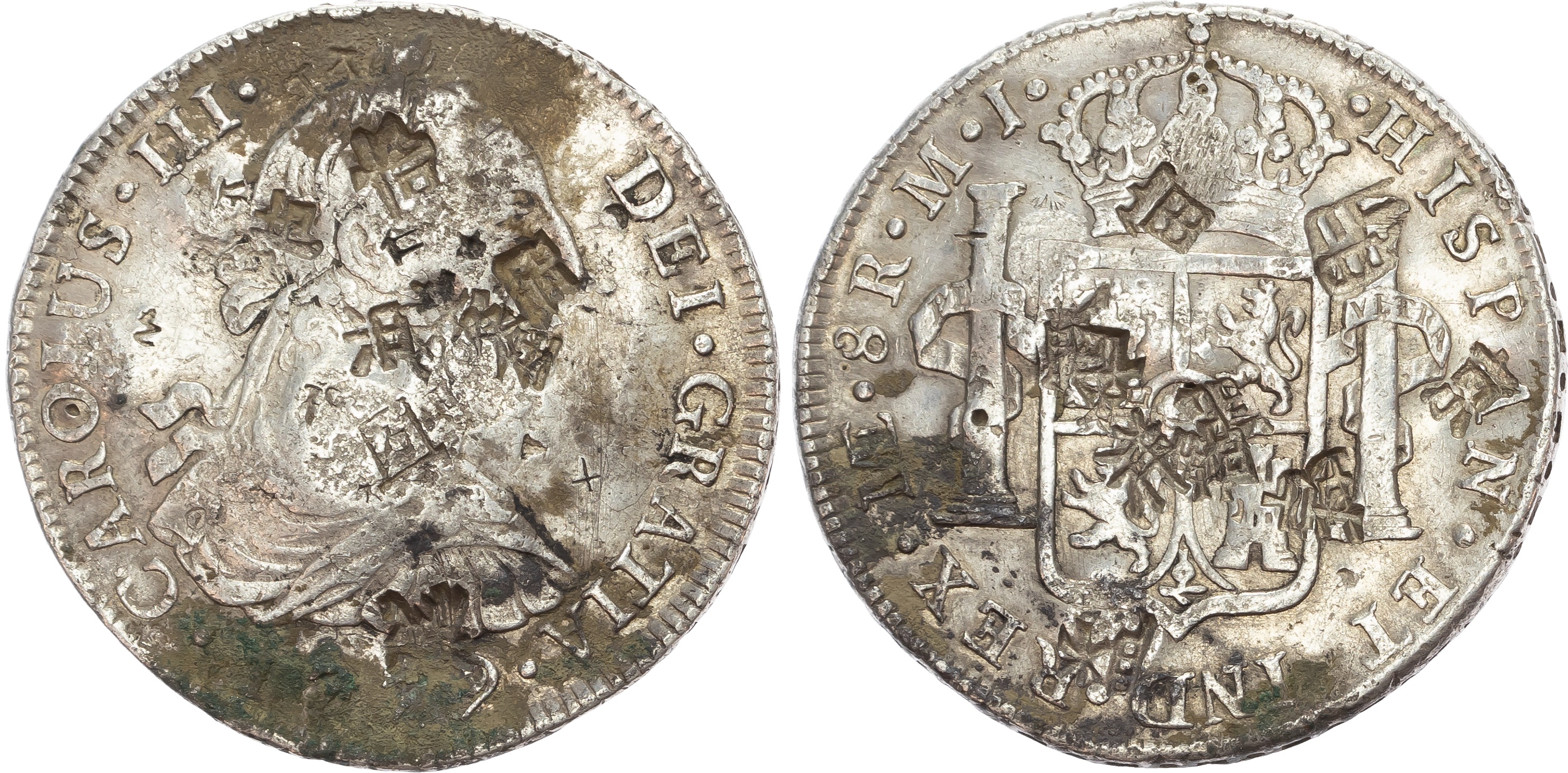 Peru, Charles III (1759-1788), silver 8 Reales with Chinese chopmarks (2)