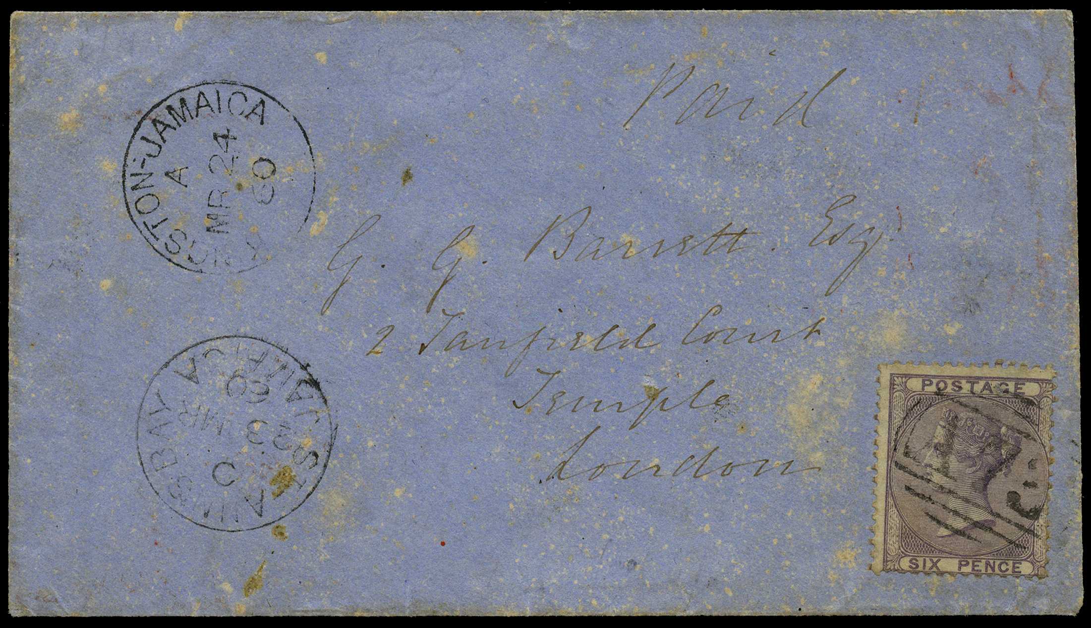 GB USED ABROAD: 1860 St. Ann’s Bay “A73”...