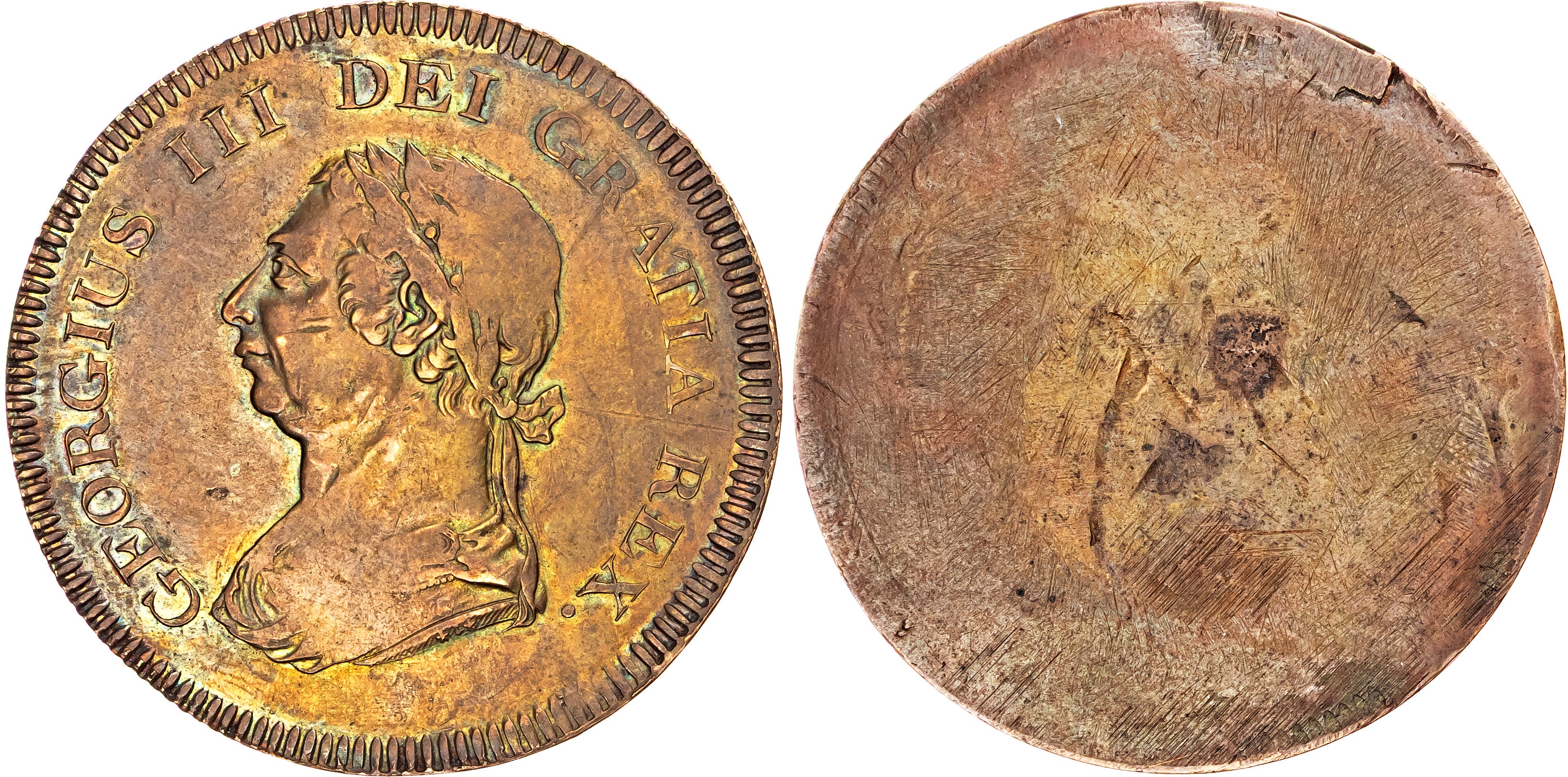George III (1760-1820), AE Uniface (obv. only) Striking of a Pattern Dollar. 