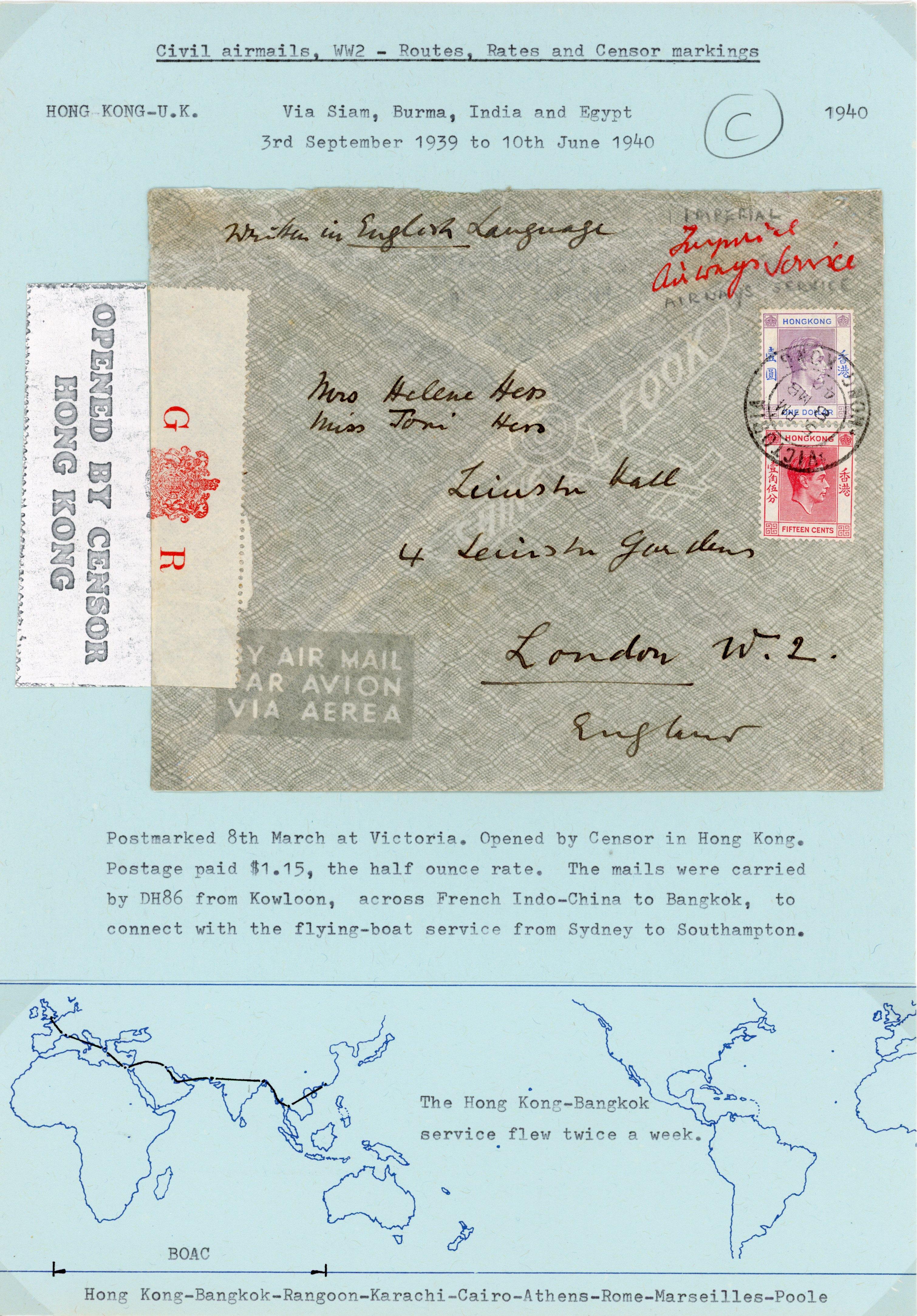 Hong Kong 1940-1 covers to UK