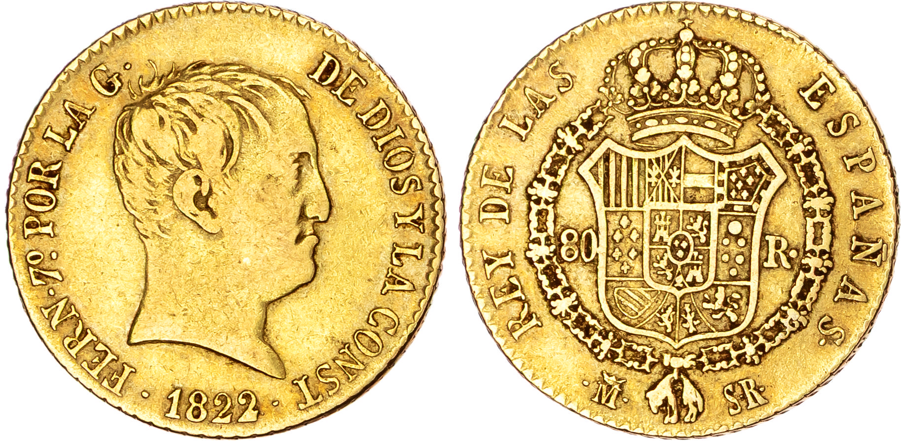 Spain, Ferdinand VII (1808-1833), gold 80 Reales, 1822