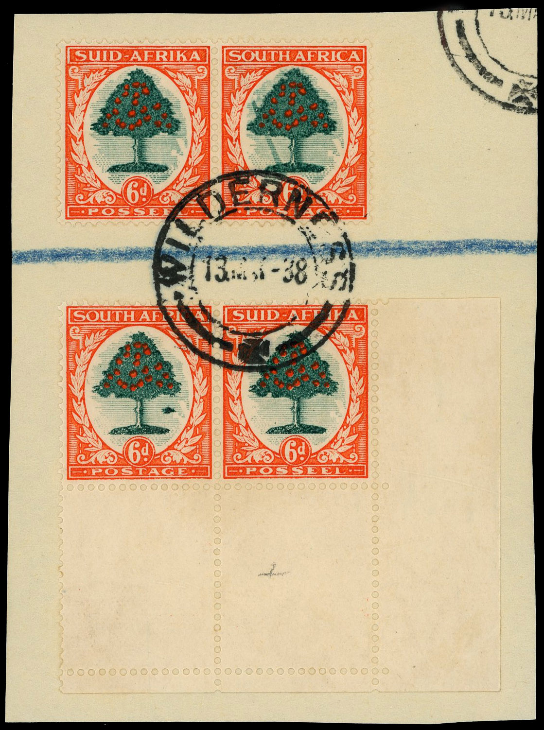 South Africa SG 61a, b pairs used on piece