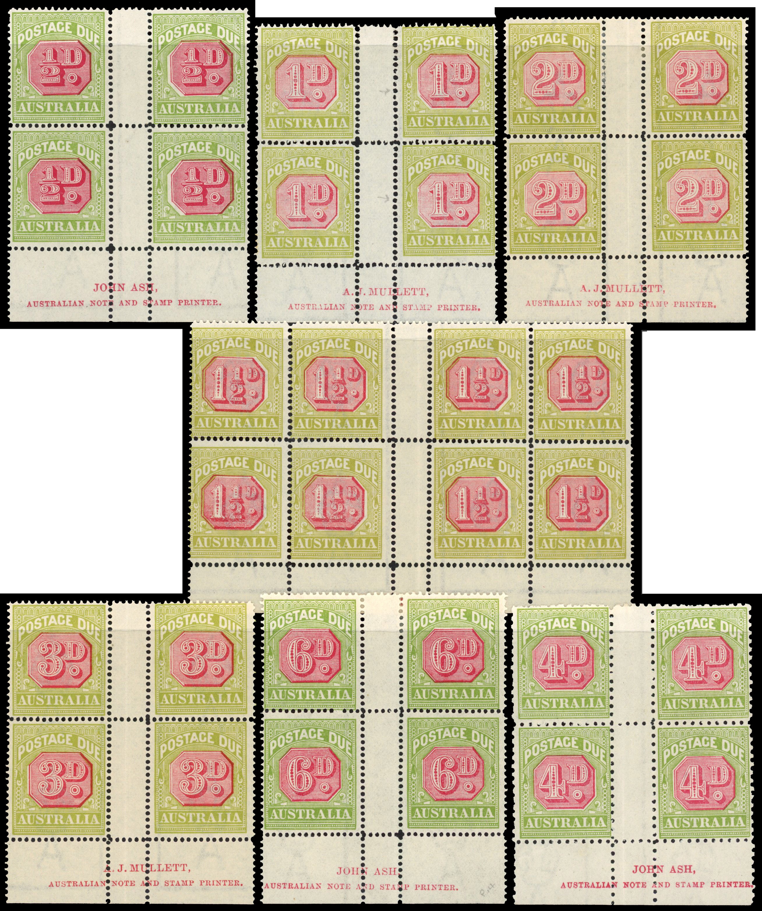 Australia 1922-30 postage due imprint block set to 6d