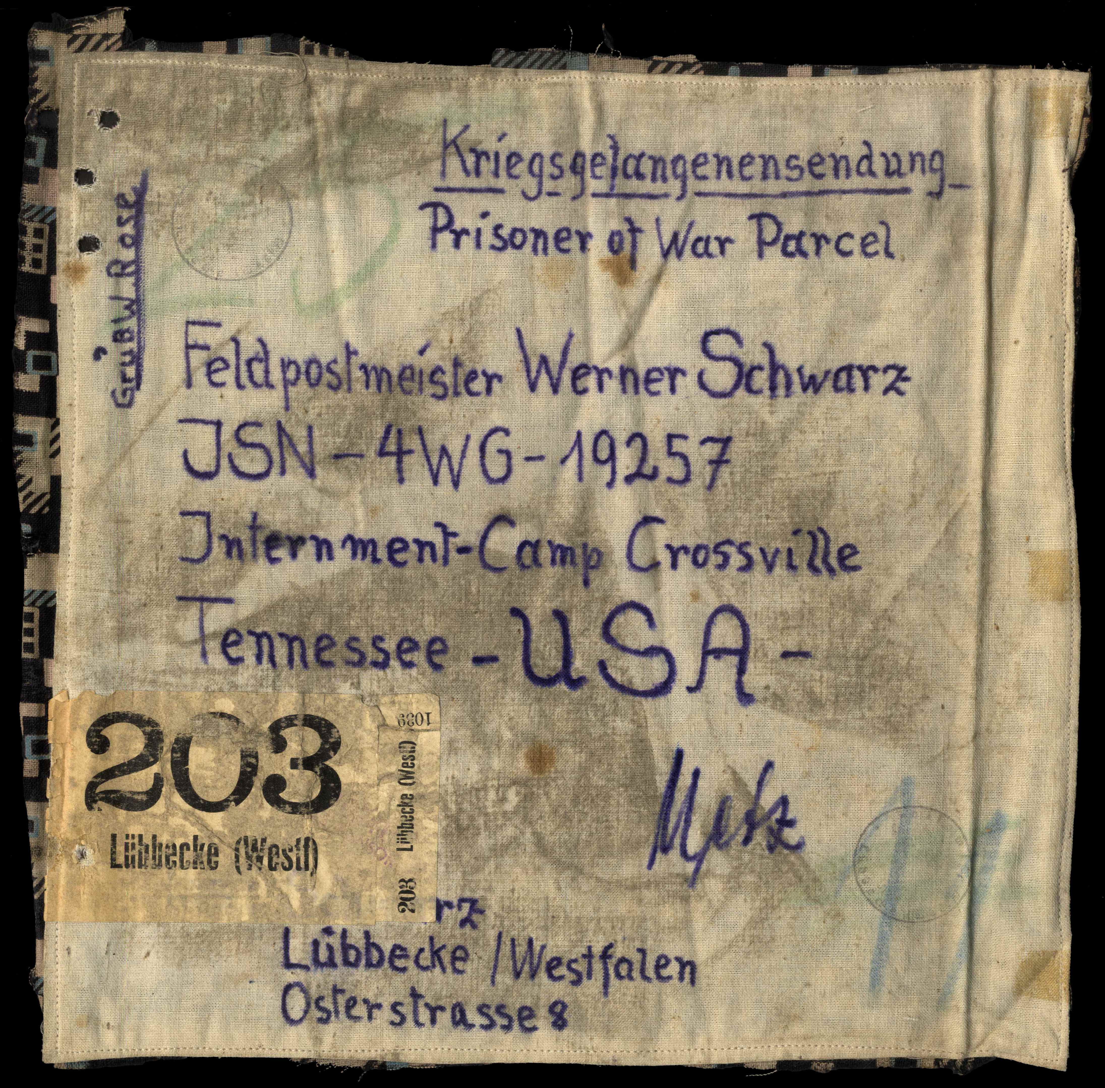 GERMANY: Prisoner of War c1940 three large canvas parcel fronts