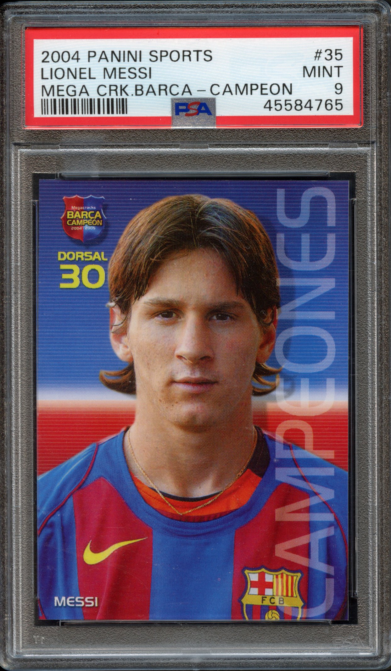 PSA 9 2004 Panini Sports Lionel Messi #35 Mega Cracks Barca-Campeon