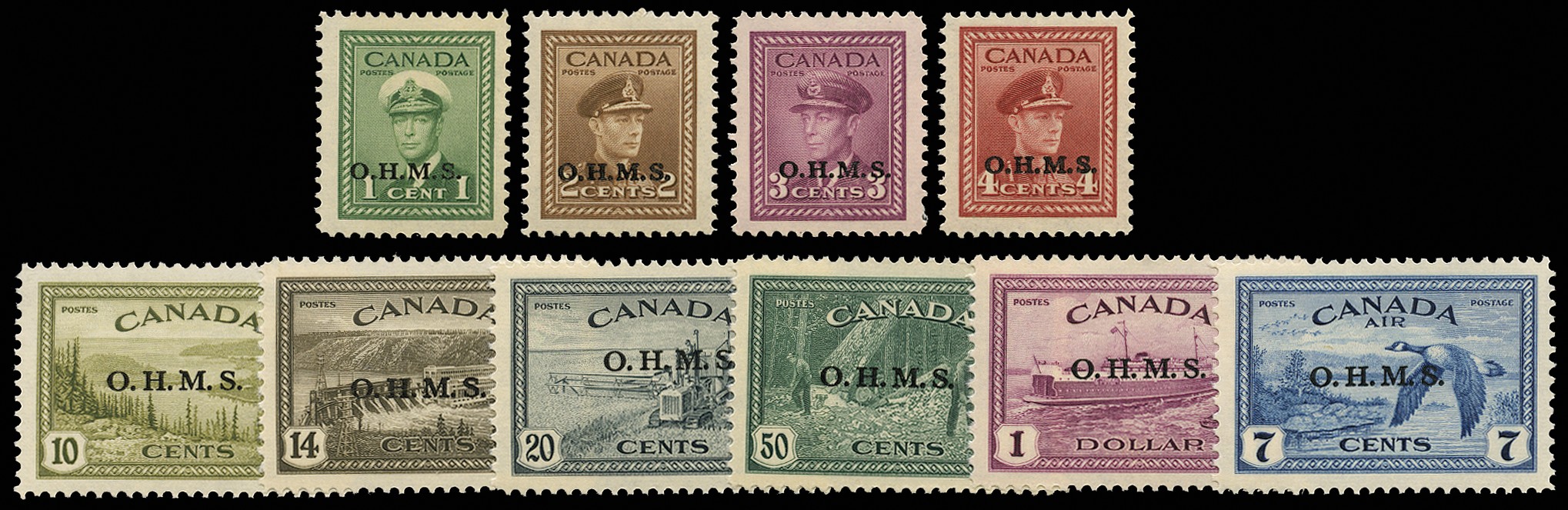 1949 Official set of ten to $1 including...