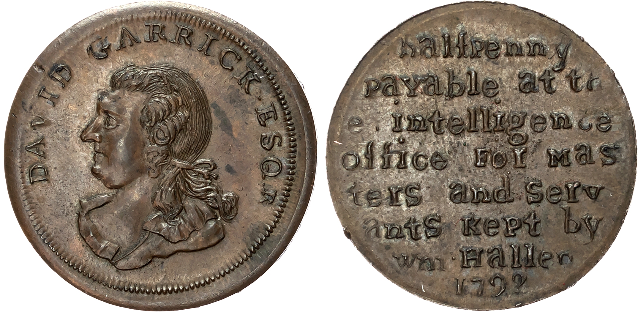 Warks . B irmingham , William Hallan, Skidmore’s mule Halfpenny 1795, Bust of Hallan left, rev . ruins of St Paul’s Cove …