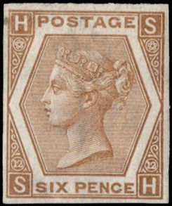 GB SG124a var 1872 6d Pale chestnut Pl.12. Imprimatur SH