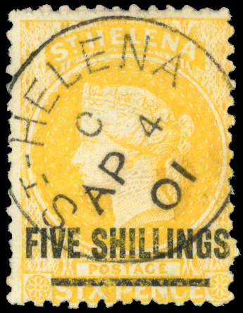 St Helena SG 20a 1864-80 5s yellow used