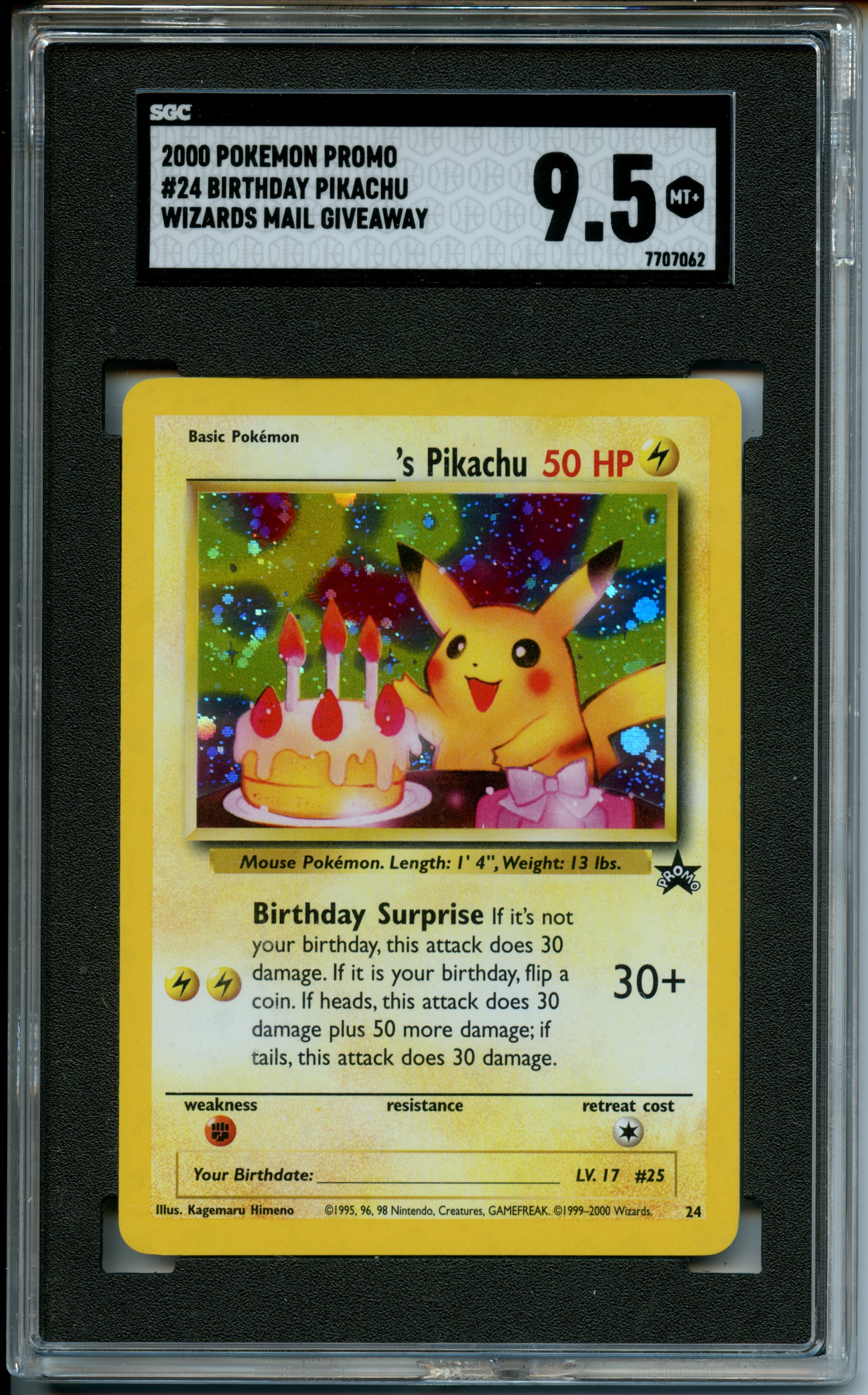 Pokemon TCG  - _____'s Pikachu (Birthday Pikachu) HOLO - Black Star Promo - SCG 9.5