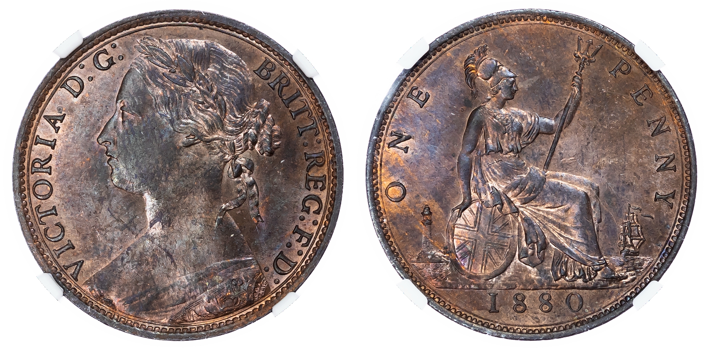 Victoria (1837-1901), Penny, 1880. NGC MS64 BN