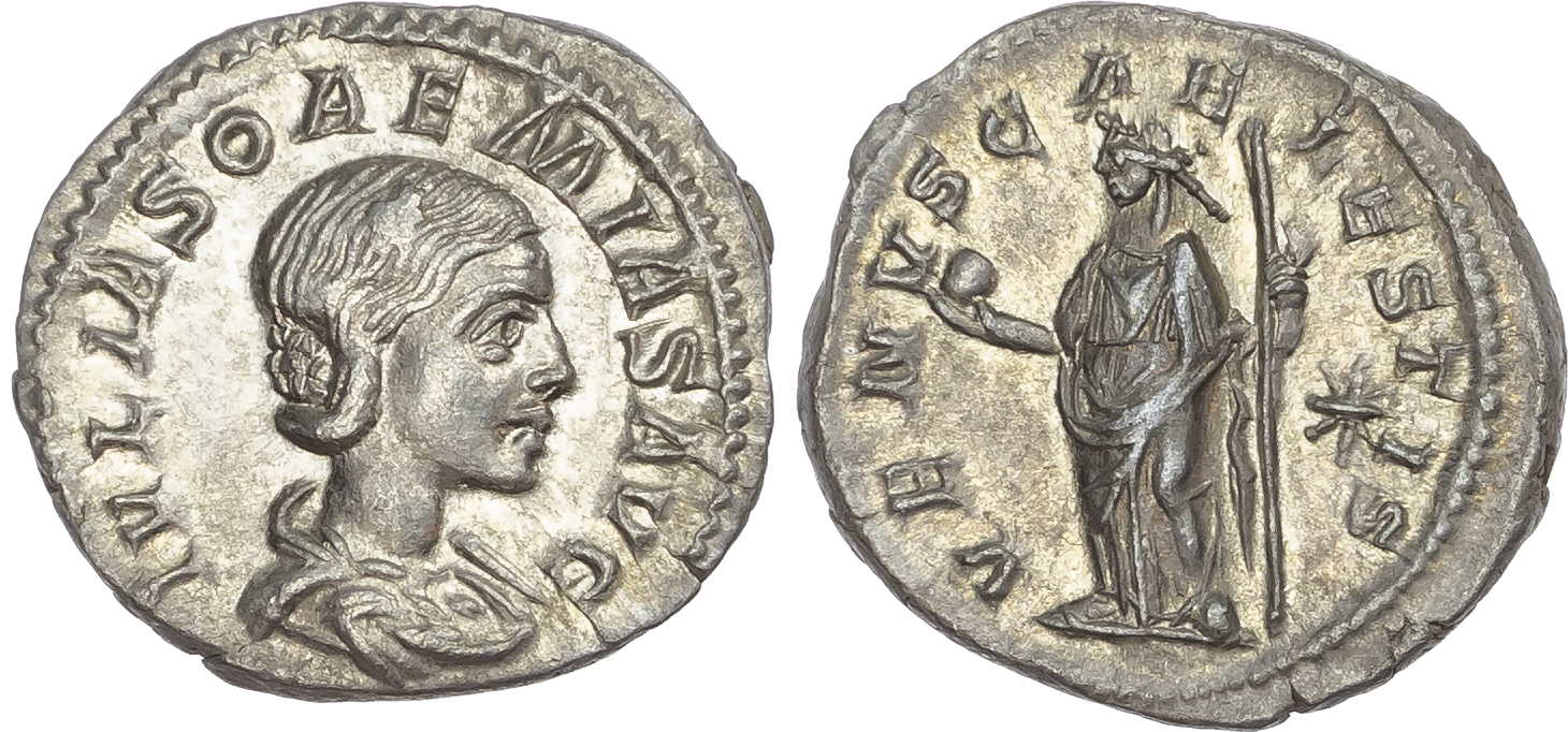 Julia Soaemias, mother of Elagabalus (AD 218-222) AR Denarius, Rome, AD 220-222, 3.27g. 