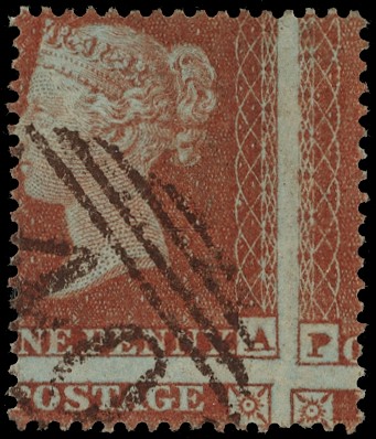 1854 1d Red brown Pl.196. Brown Bagshot numeral