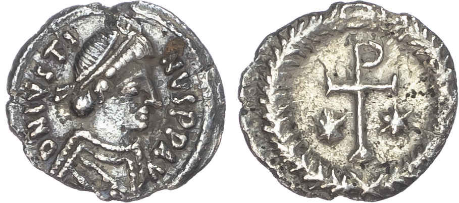 Justin II (AD 565-578) AR Half Siliqua / Quarter Siliqua, Ravenna, 0.63g. 