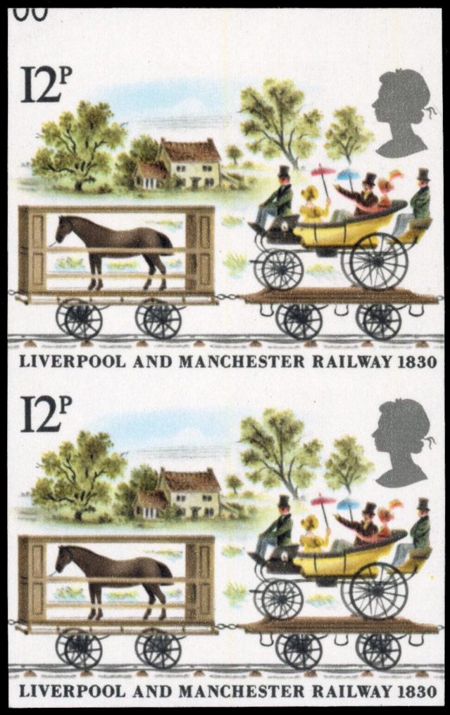 GB SG 1116 1980 12p Railway imperforate pair mint