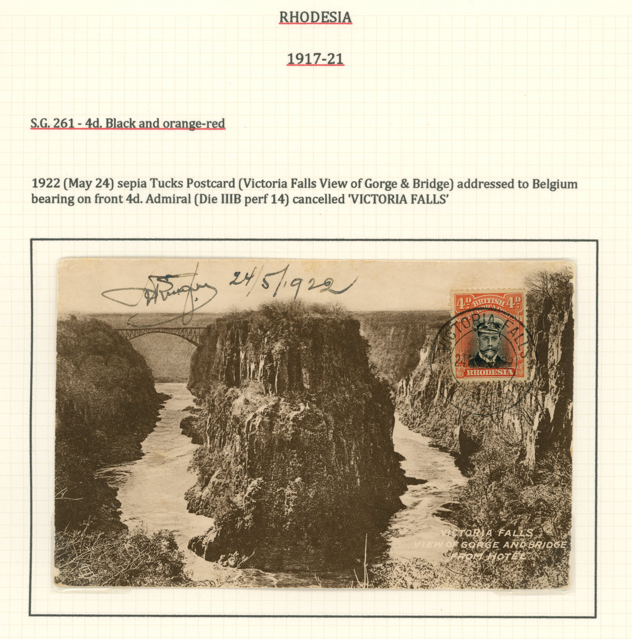 1922 sepia ppc of Victoria Falls from the...