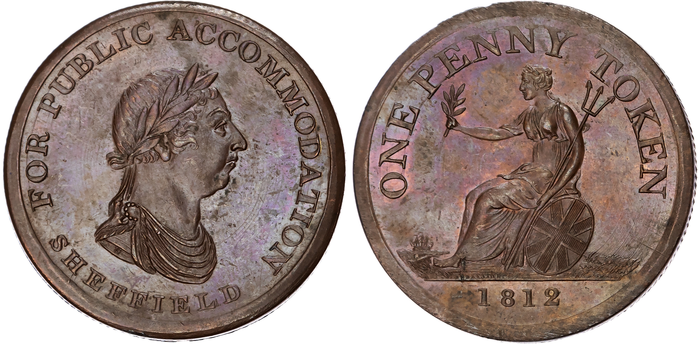 SHEFFIELD, Yorks General Circulation Penny 1812, Laureate, draped bust of George III right, rev. Commerce seat…