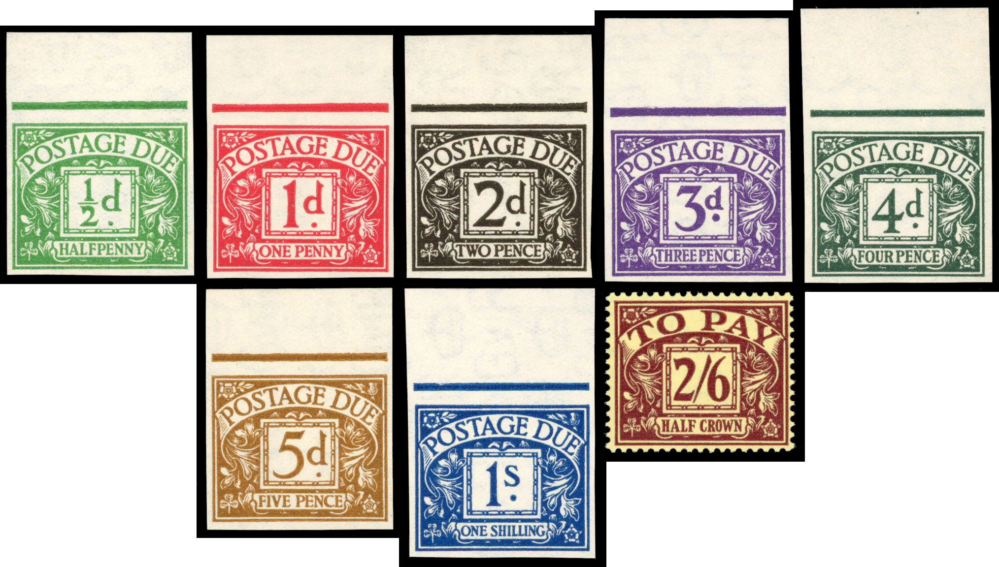 Great Britain 1937 ½d-2s6d Postage Dues, Set of Eight, BPMA Imprimatur, SG D27/34