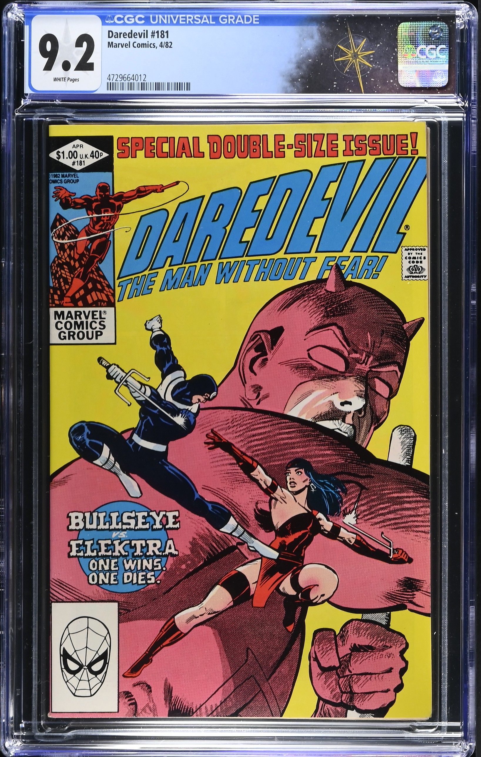 Daredevil #181 CGC 9.2 'Death' Of Elektra (Marvel Comics, 1982) White pages