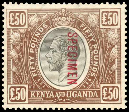 KUT SG 103s 1922 £50 black and brown overprinted SPECIMEN