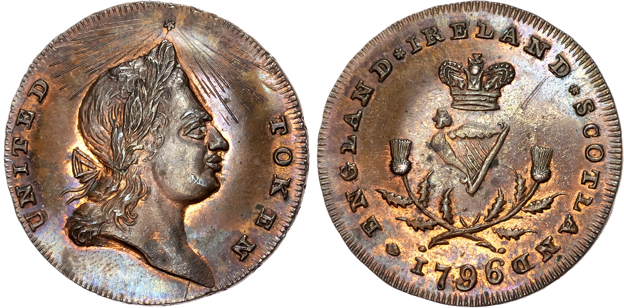 London, High Holborn , Thomas Spence Halfpenny 1796, Laureate head of George III, rev. Crowned harp, edge SPENCE DEALER  …