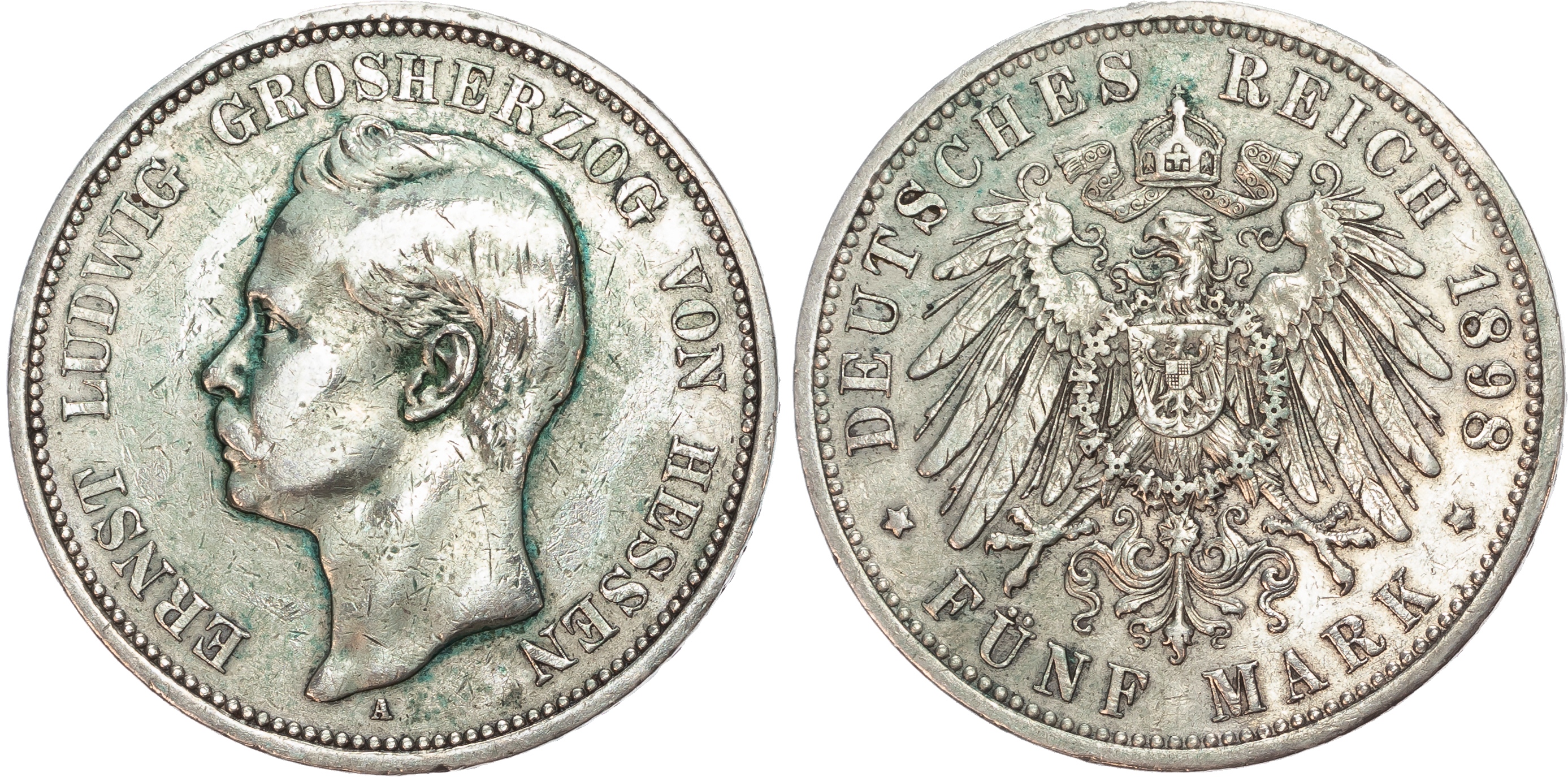 Germany, Hesse-Darmstadt, Ernst Ludwig (1892-1918), silver 5 Marks.