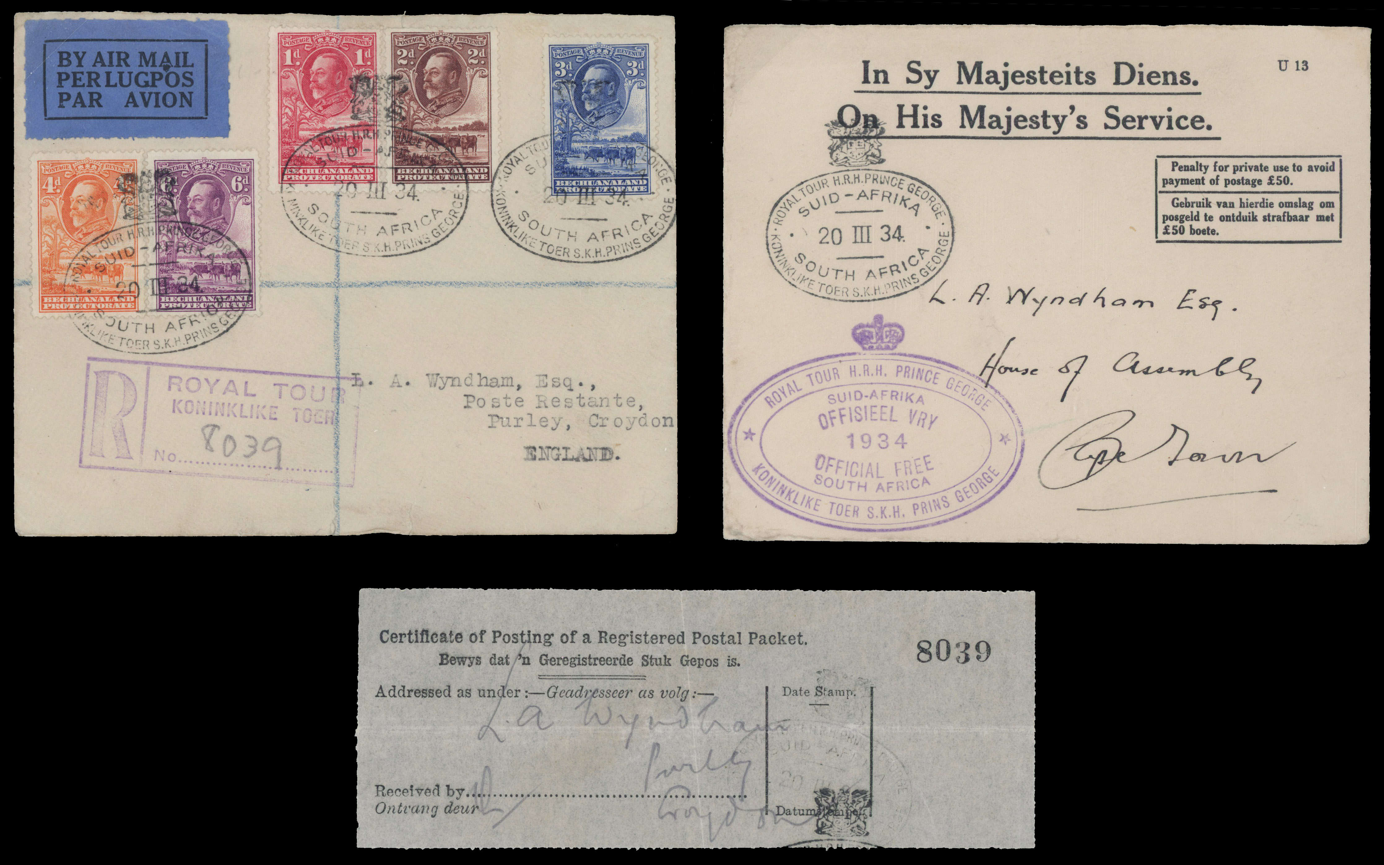 Bechuanaland 1934 Royal Tour Covers