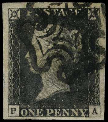 1840 1d black Plate 4 (PA) four good to...