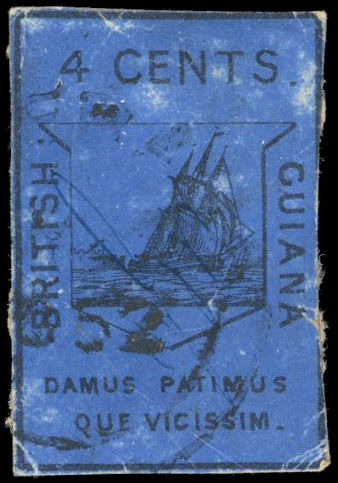 British Guiana SG 10 4c black on deep blue used 