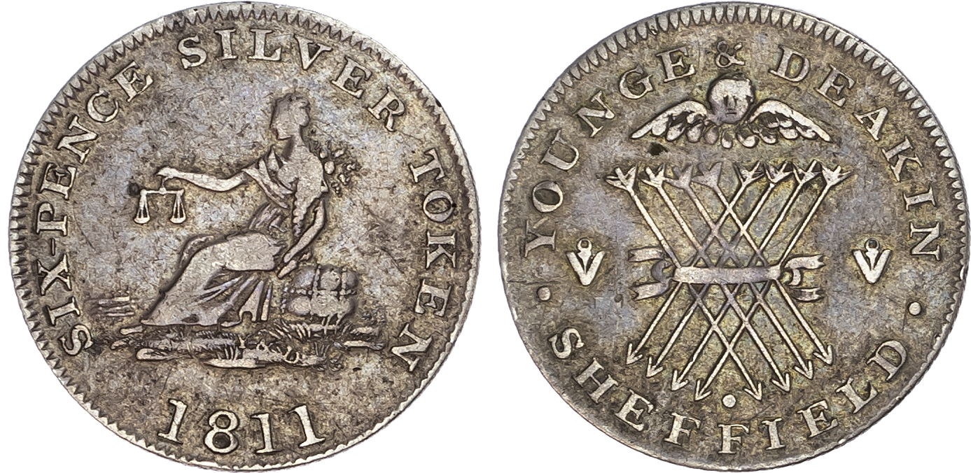 Yorkshire, Sheffield. Younge & Deakin, silver sixpence, 1811. 