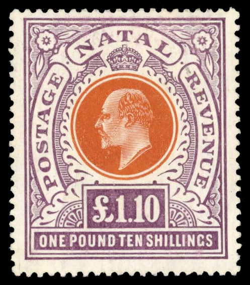 Natal 1904-08 £1.10s brown-orange and deep purple mint, SG 162
