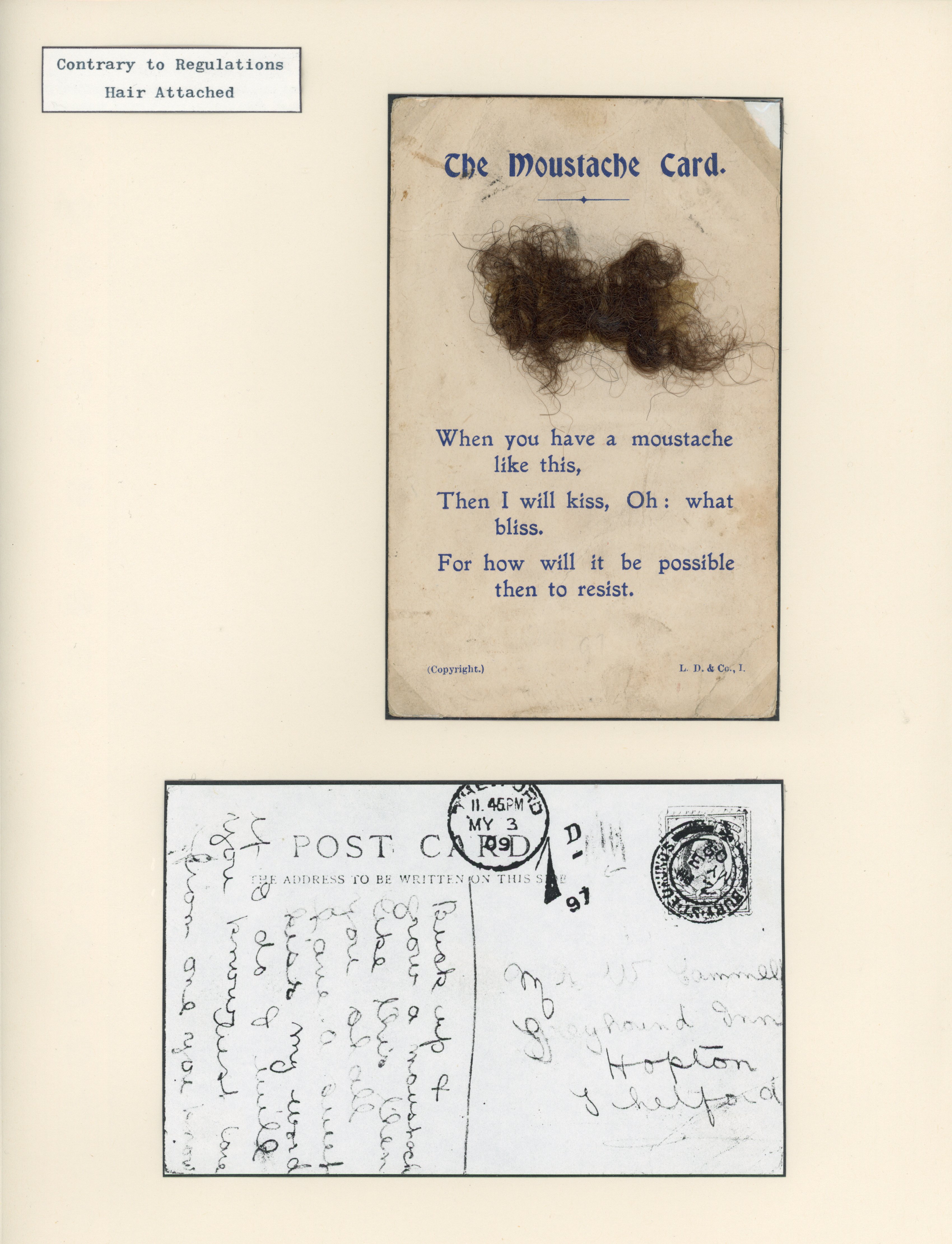 Great Britain 1909 novelty postcard with hair affixed
