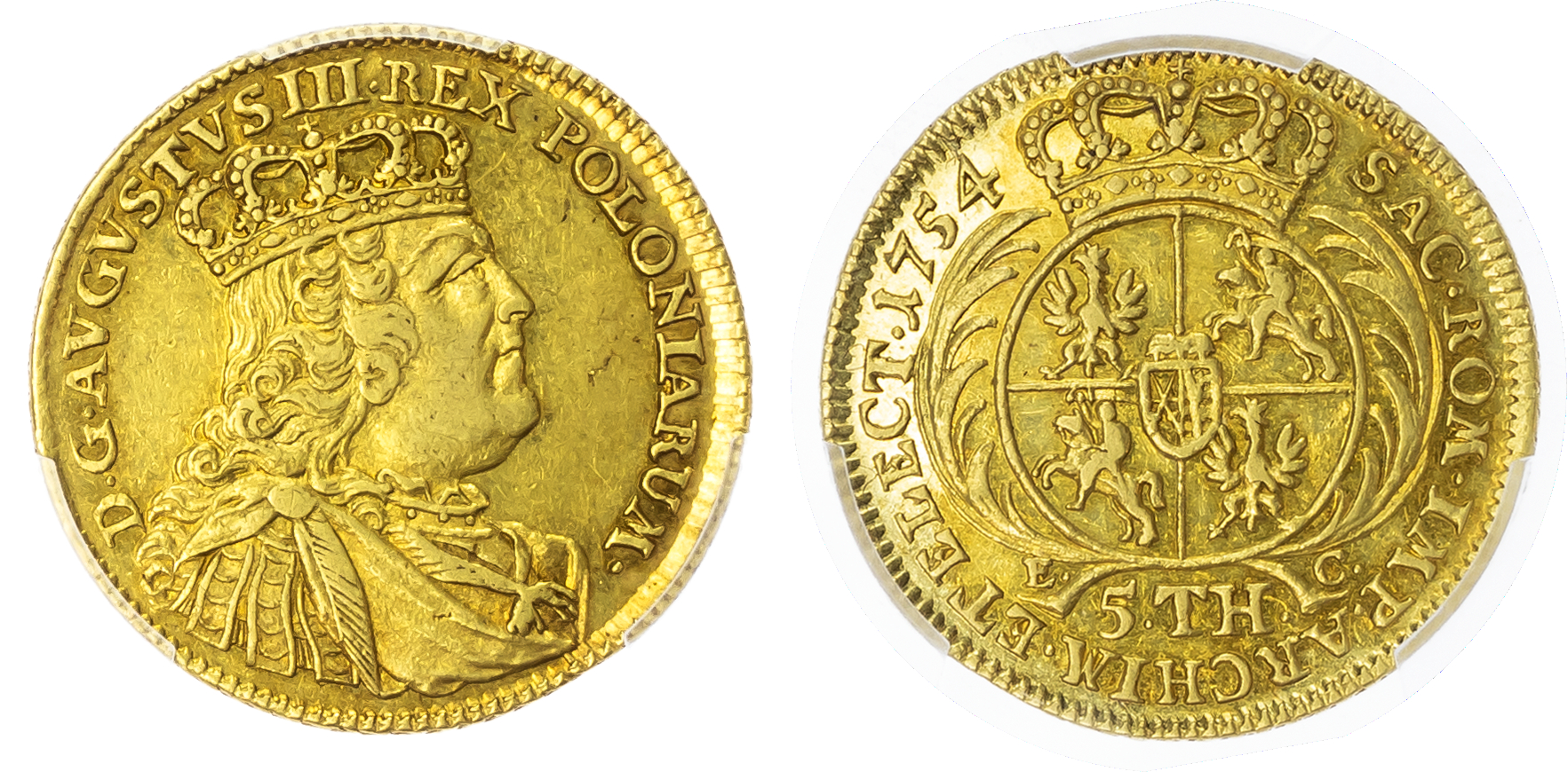 Germany, Saxony, Friedrich August II (1733‑1763), gold 5 Taler, 1754 EC.