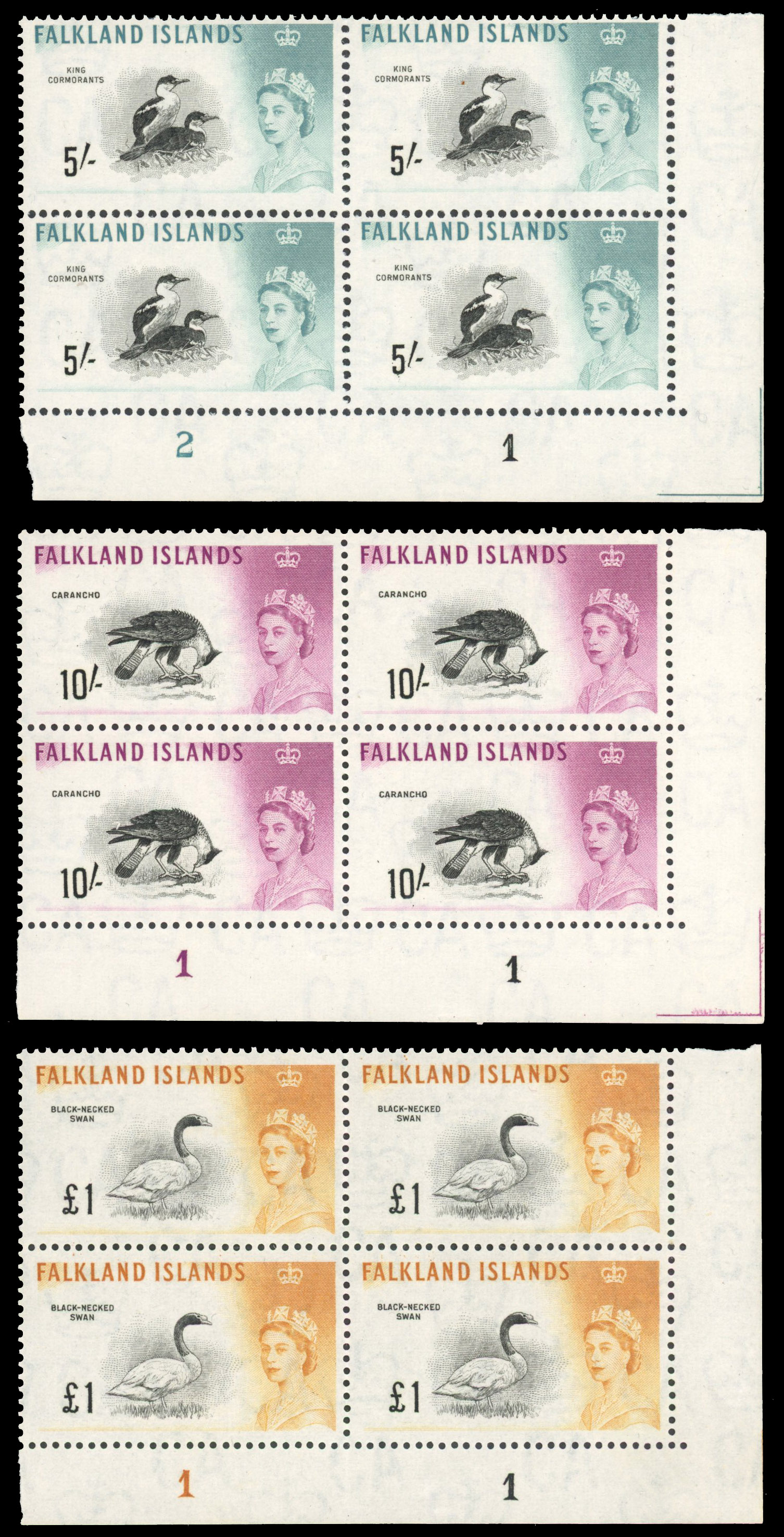 Falkland Islands SG 205-7 Plate blocks mint