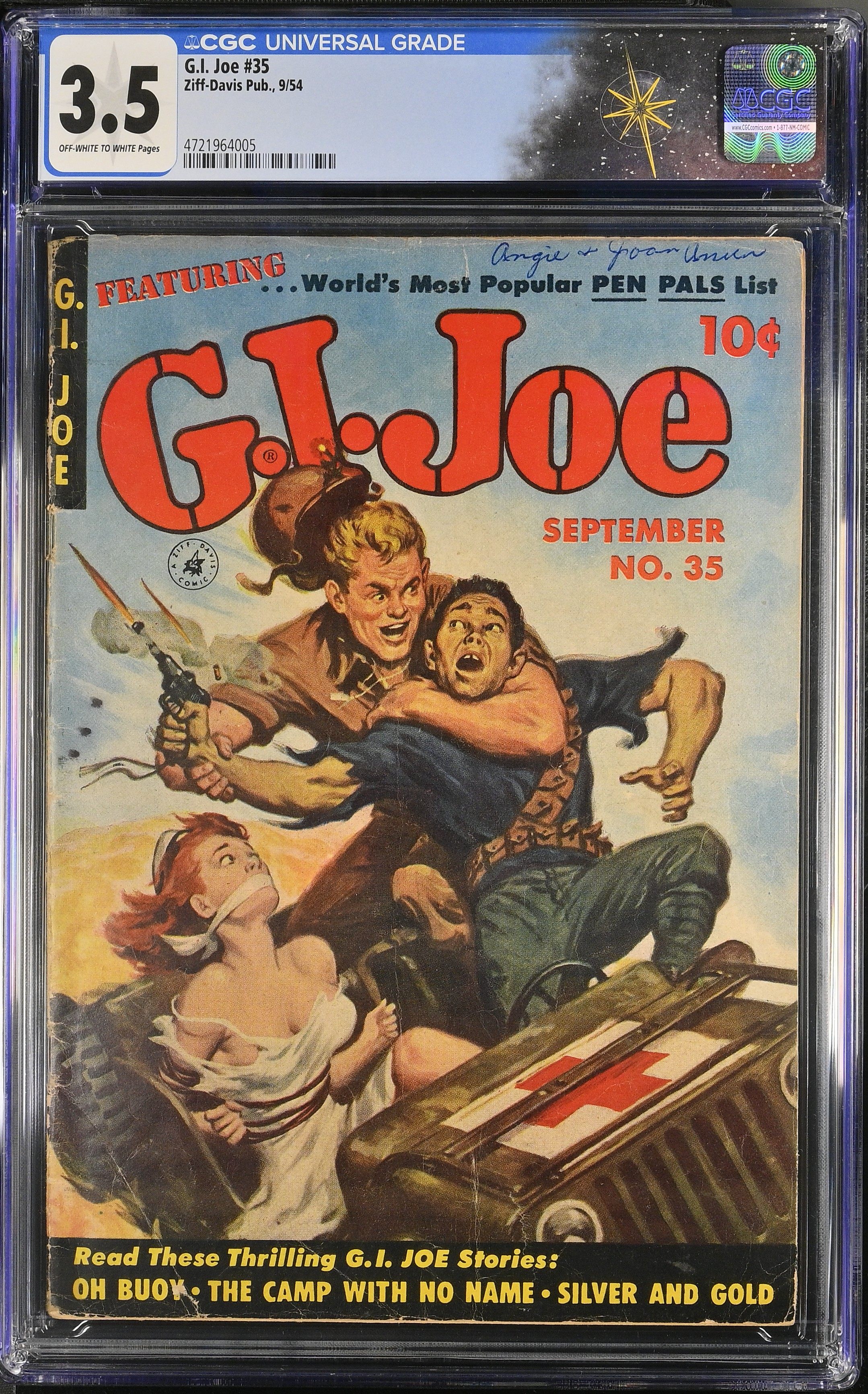 G.I. Joe #35 CGC 3.5 Painted Cover by Clarence Doore (Ziff-Davis Publications, 1954) Off-White to White Pages