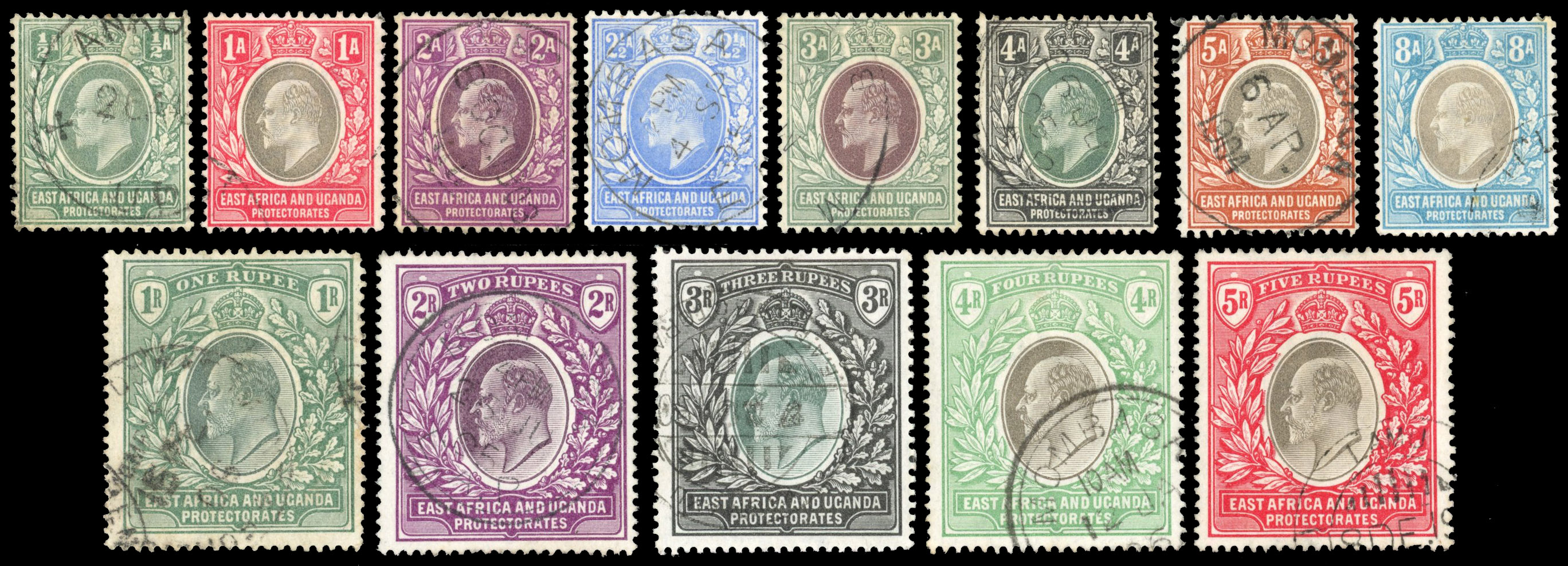 East Africa & Uganda SG 1-13 1903-4 ½a - 5r set used